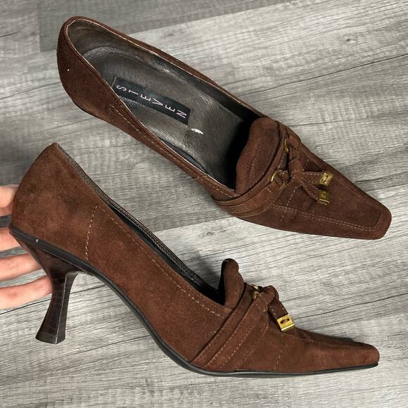 Y2K Steven by Steve Madden Brown Suede Pointed Toe Kitten Heels Size 7 1/2 - Picture 1 of 7